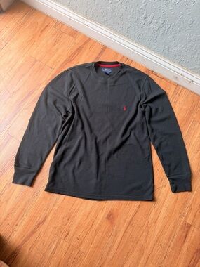Polo by Ralph Lauren Black Thermal Crewneck with Red Neck Trim